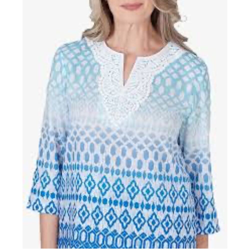 🌟3 for $35🌟 Alfred Dunner Women's Neptune Beach Ombre Diamond Print Tunic Top, M